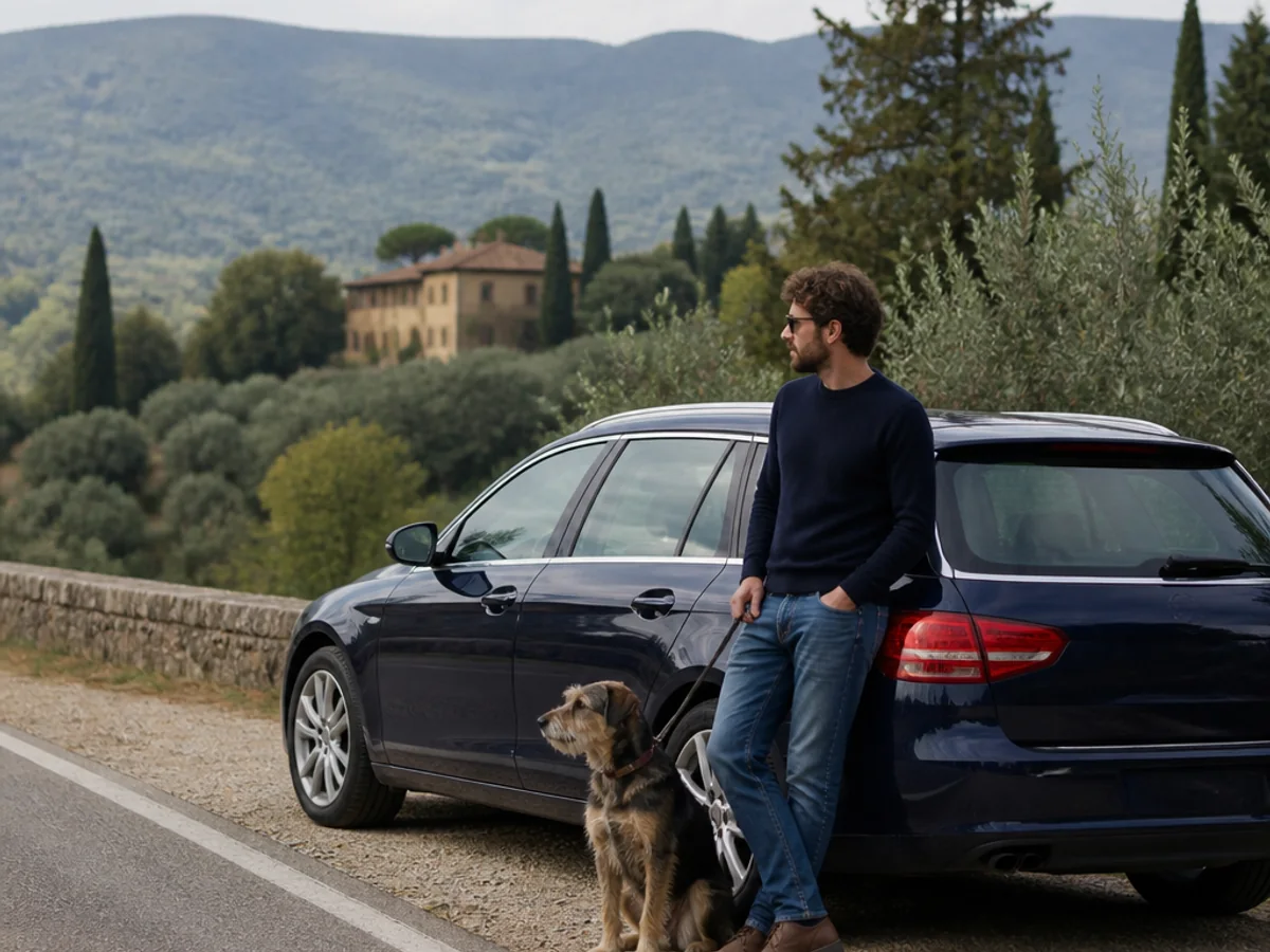 Dog travelling in a private pet transport vehicle from Italy to the UK